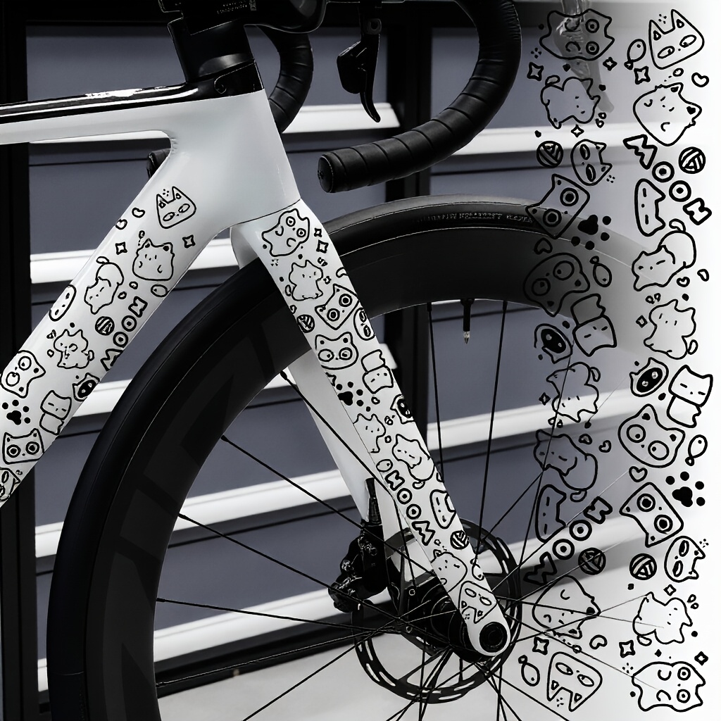 Mountain Biking Cartoon - Black White Cat Doodle Bike Frame